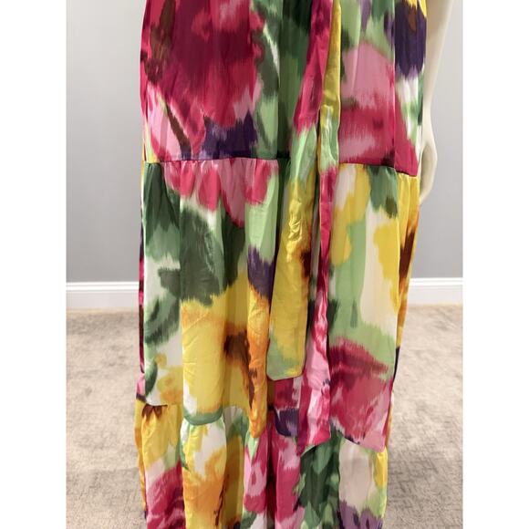 Donna Ricco Mock Neck Belted Sleeveless Floral Chiffon Maxi Dress Size Large - Picture 5 of 11